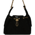 Small 25 Hobo Bag Black Suede Antique Gold Hardware