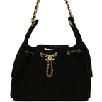 Small 25 Hobo Bag Black Suede Antique Gold Hardware