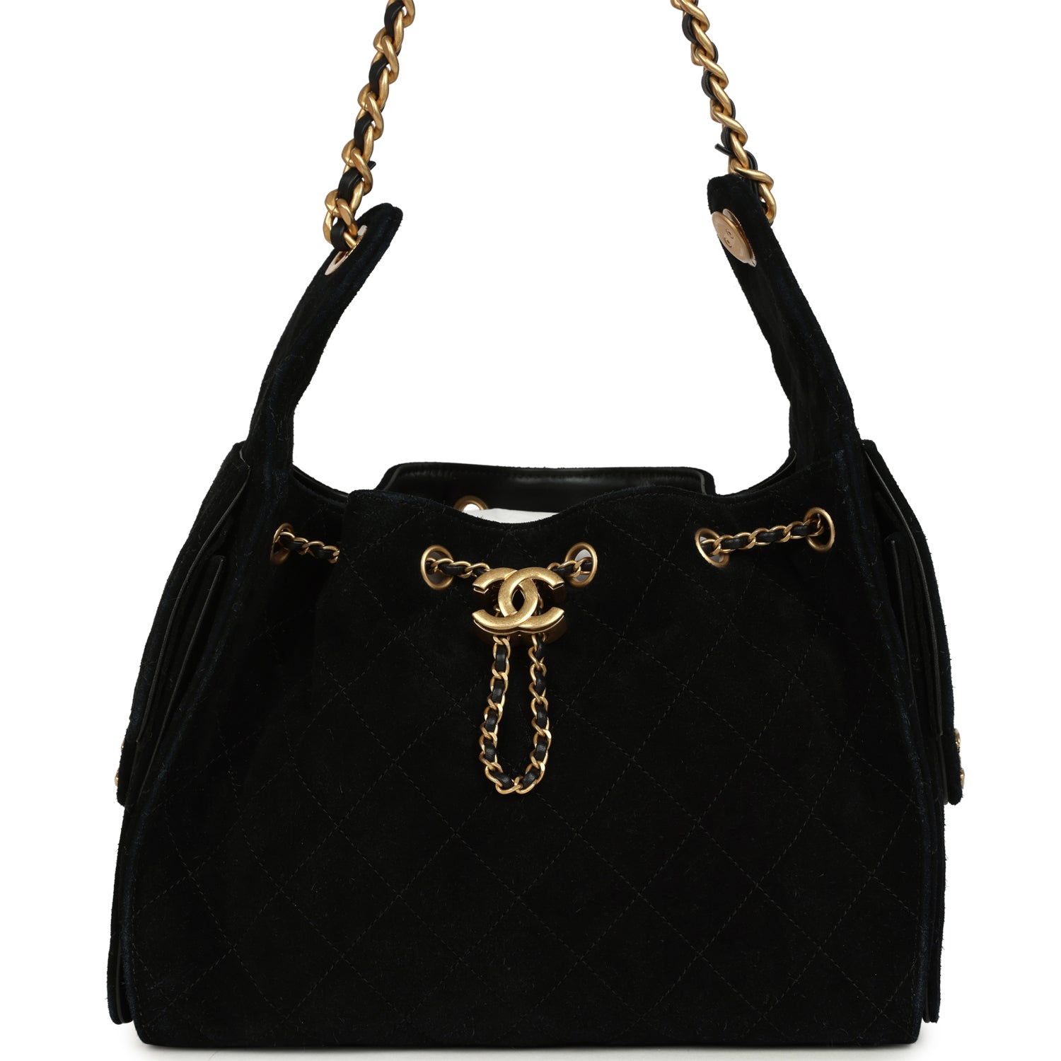 Small 25 Hobo Bag Black Suede Antique Gold Hardware