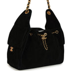 Small 25 Hobo Bag Black Suede Antique Gold Hardware