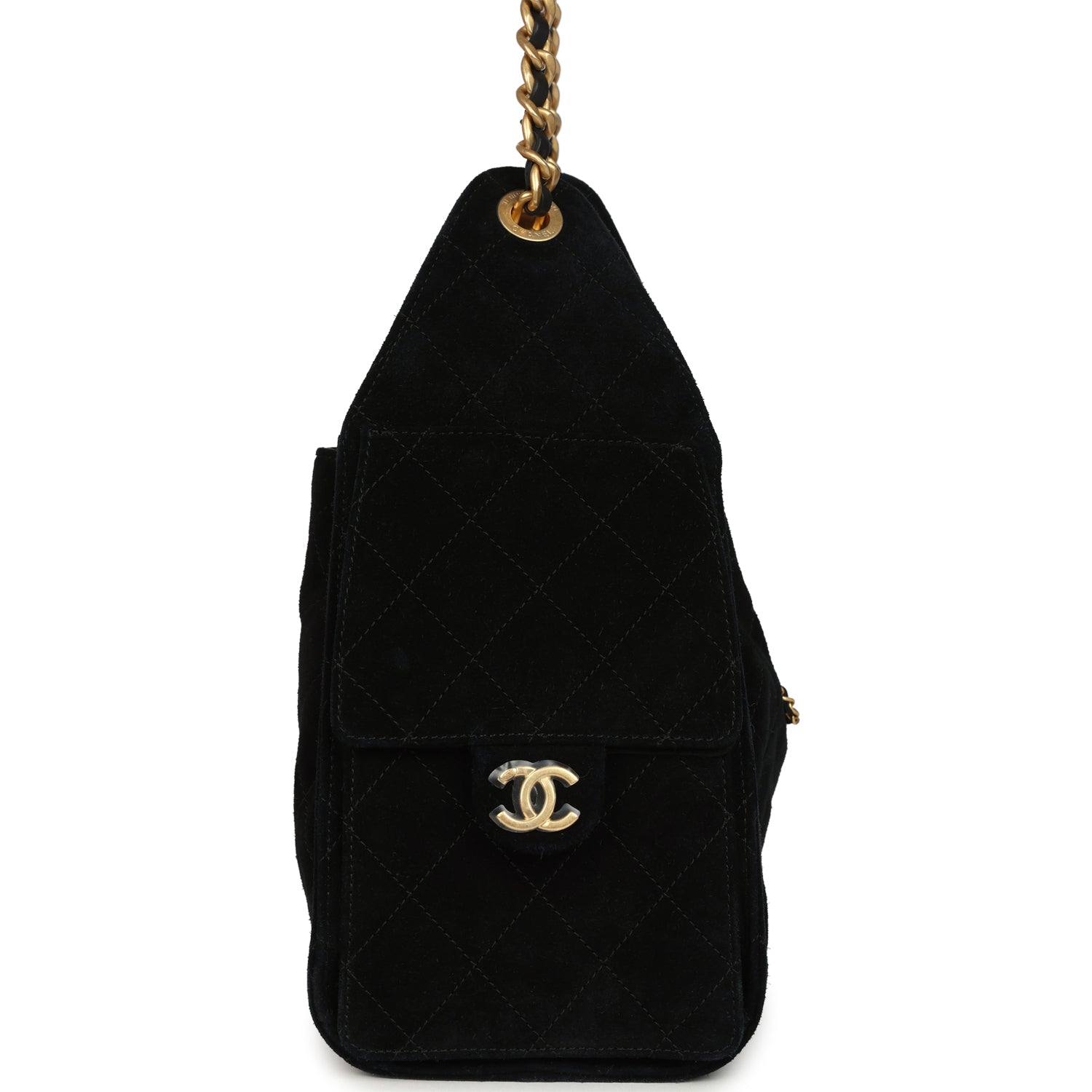 Small 25 Hobo Bag Black Suede Antique Gold Hardware