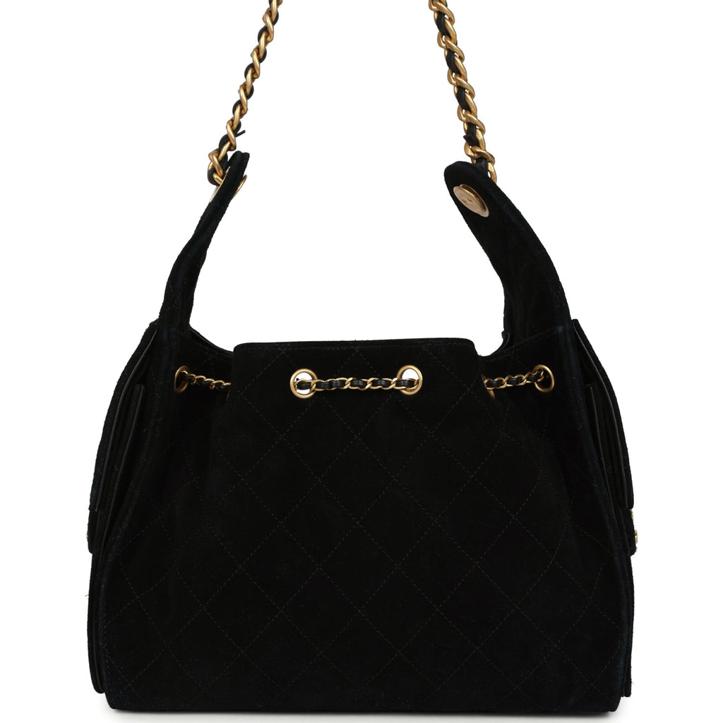 Small 25 Hobo Bag Black Suede Antique Gold Hardware