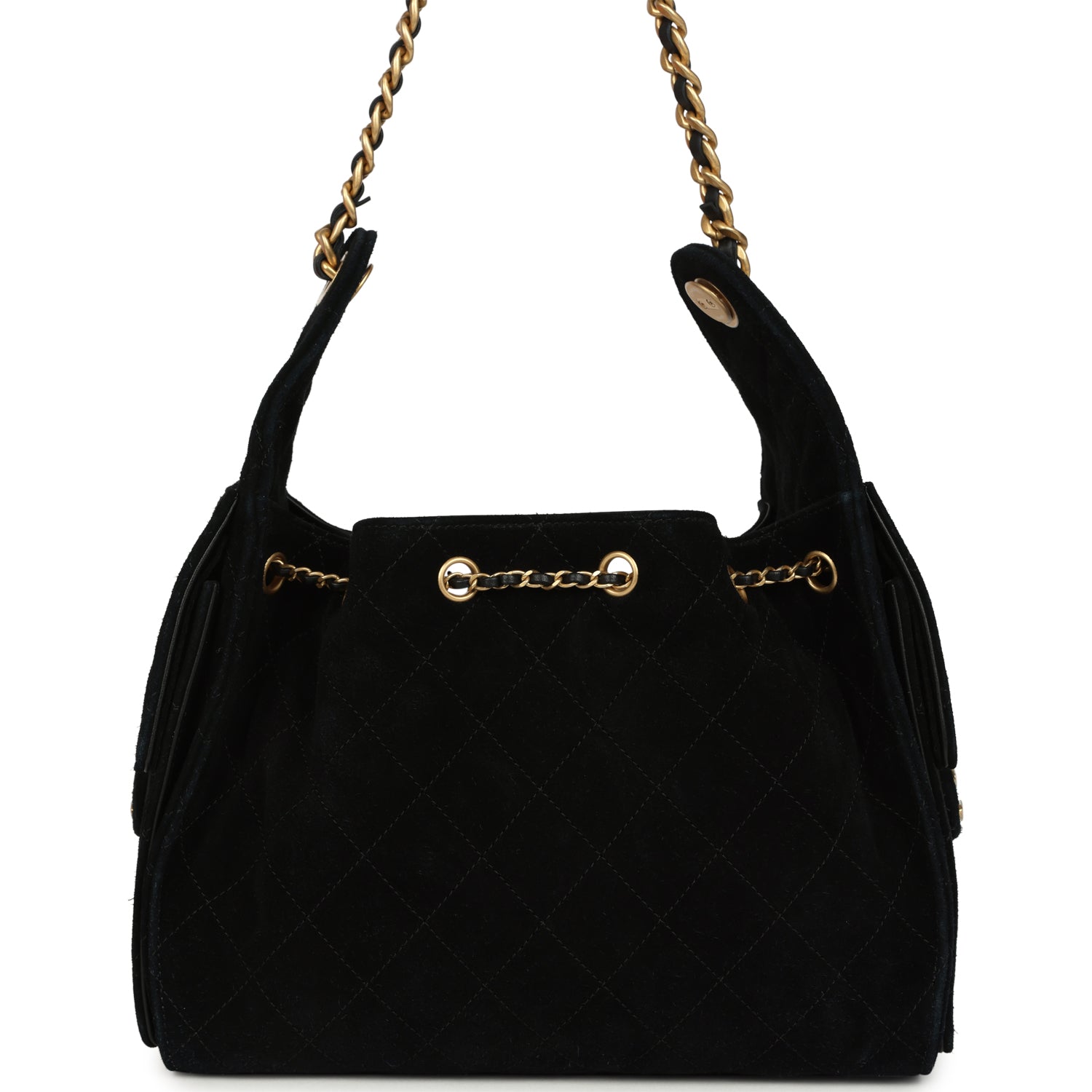 Small 25 Hobo Bag Black Suede Antique Gold Hardware
