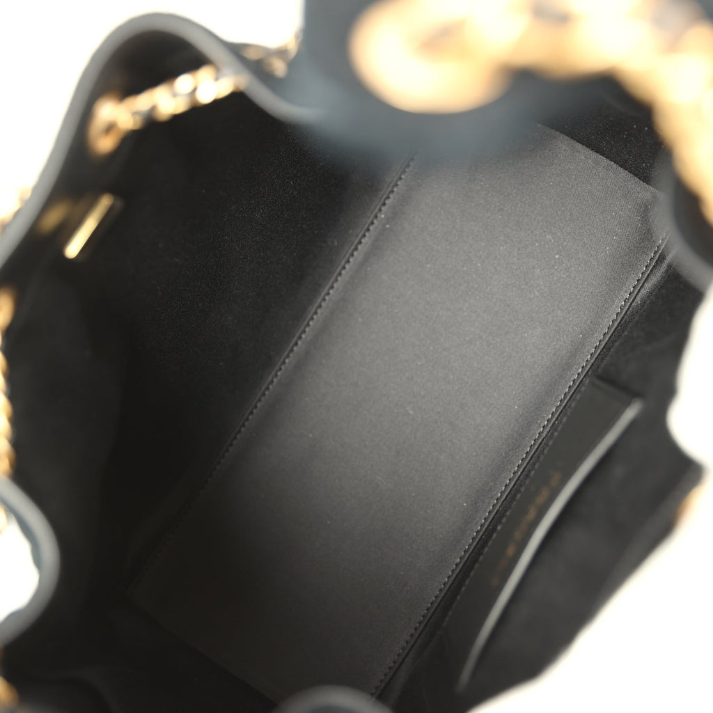 Small 25 Hobo Bag Black Suede Antique Gold Hardware