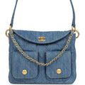 Small Supple Twins Hobo Bag Light Blue Denim Brushed Gold Hardware