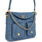 Small Supple Twins Hobo Bag Light Blue Denim Brushed Gold Hardware