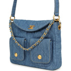Small Supple Twins Hobo Bag Light Blue Denim Brushed Gold Hardware