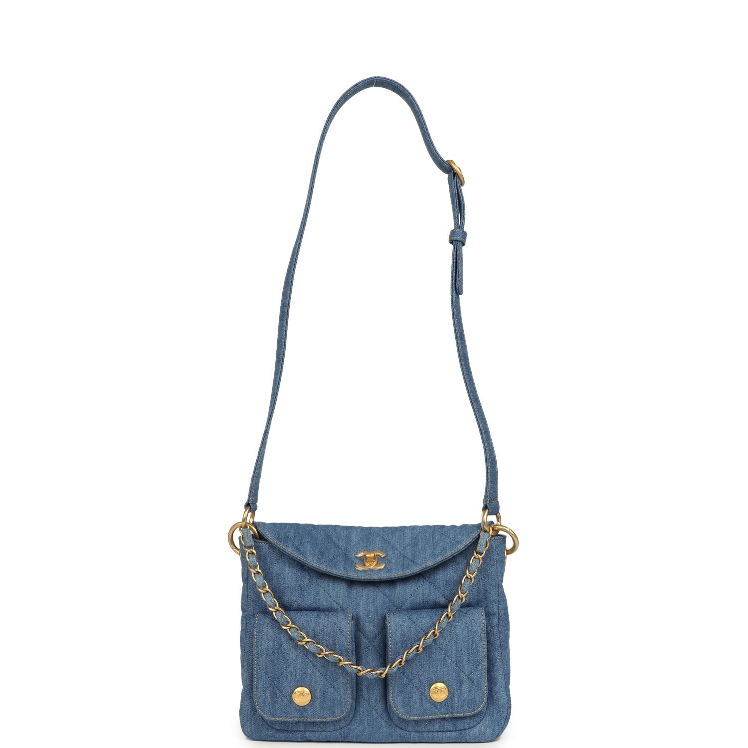 Small Supple Twins Hobo Bag Light Blue Denim Brushed Gold Hardware