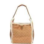 Medium 25 Hobo Bag Beige Suede and White Shearling Antique Gold Hardware