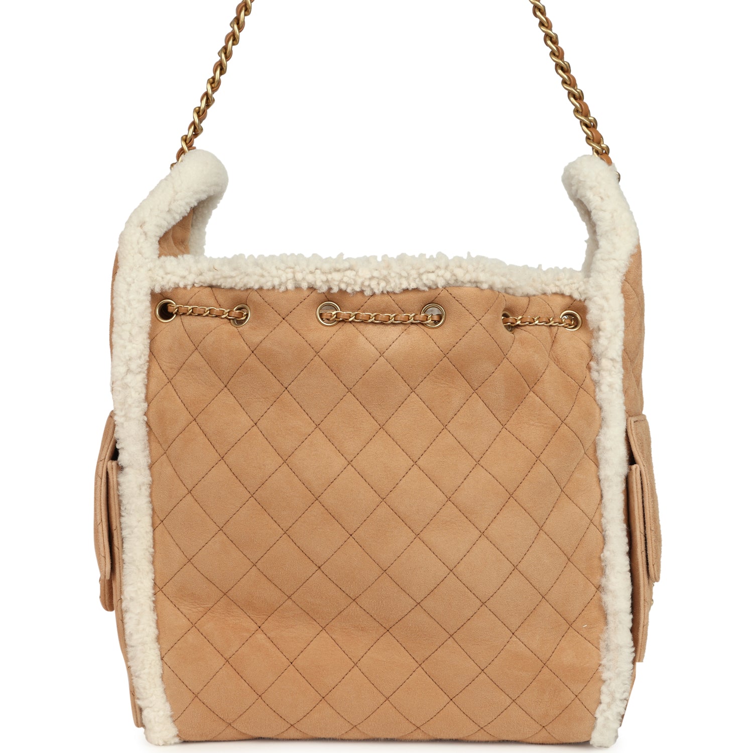 Medium 25 Hobo Bag Beige Suede and White Shearling Antique Gold Hardware