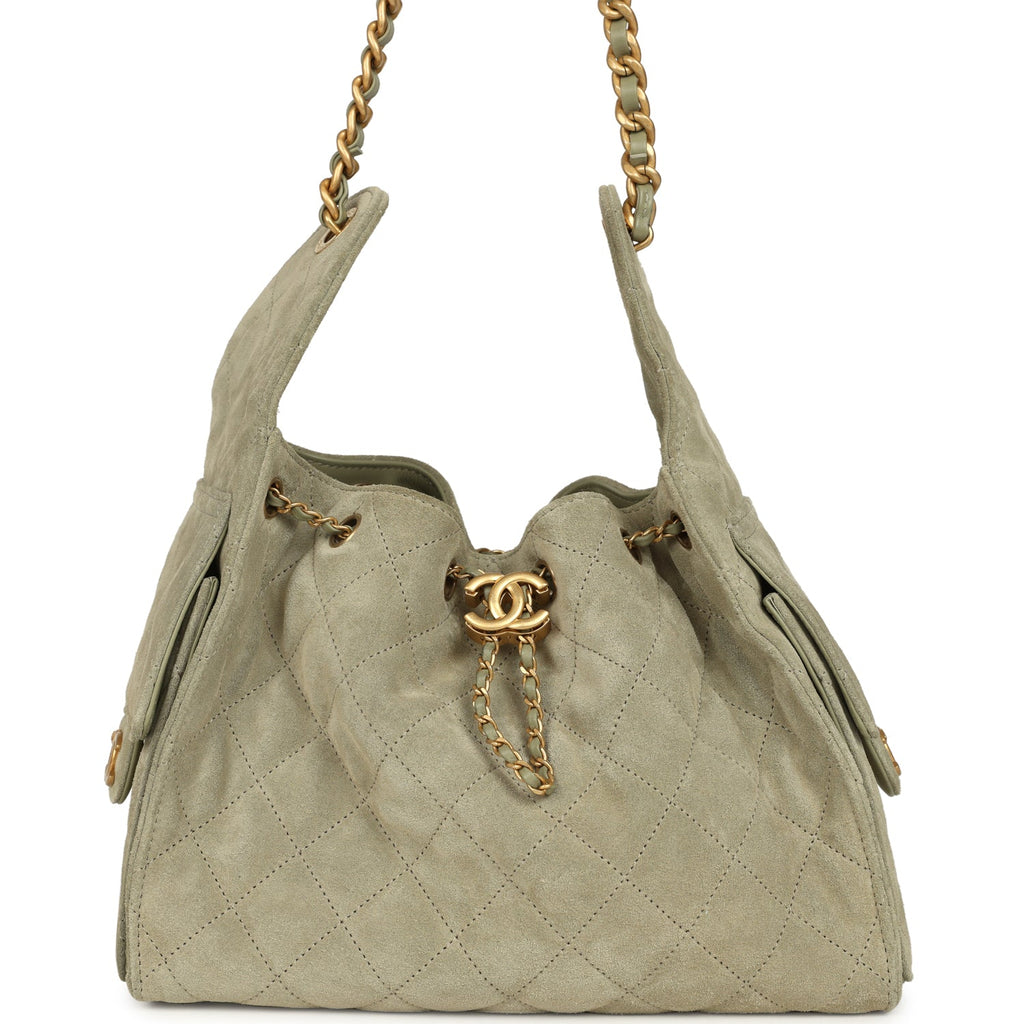 Small 25 Hobo Bag Olive Green Suede Antique Gold Hardware