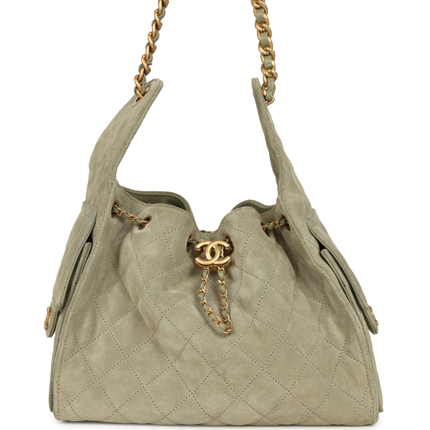 Small 25 Hobo Bag Olive Green Suede Antique Gold Hardware