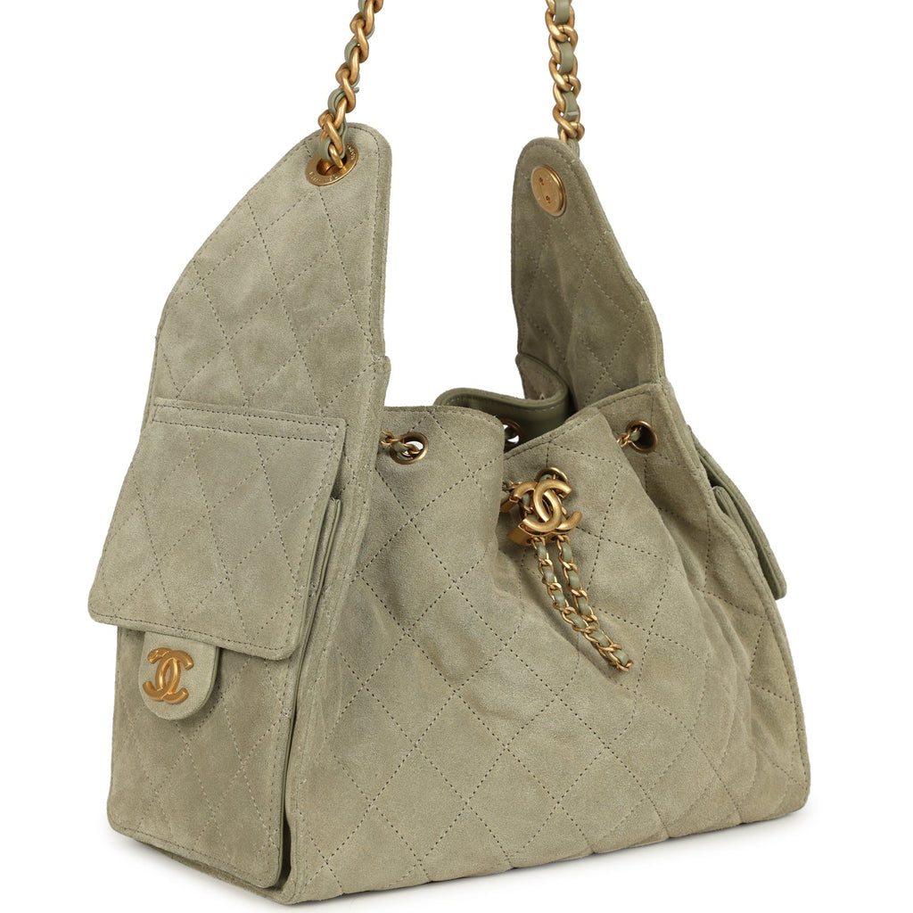 Small 25 Hobo Bag Olive Green Suede Antique Gold Hardware
