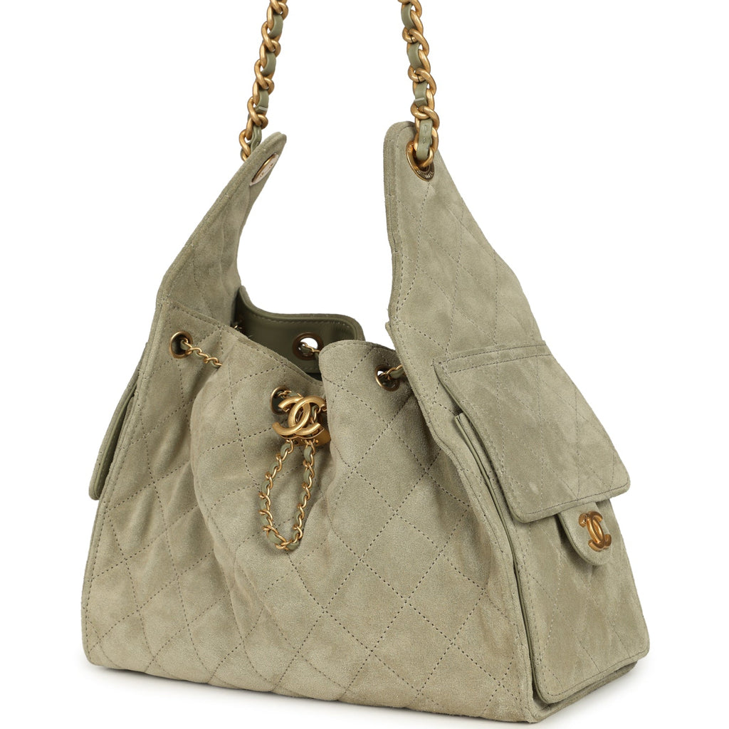 Small 25 Hobo Bag Olive Green Suede Antique Gold Hardware