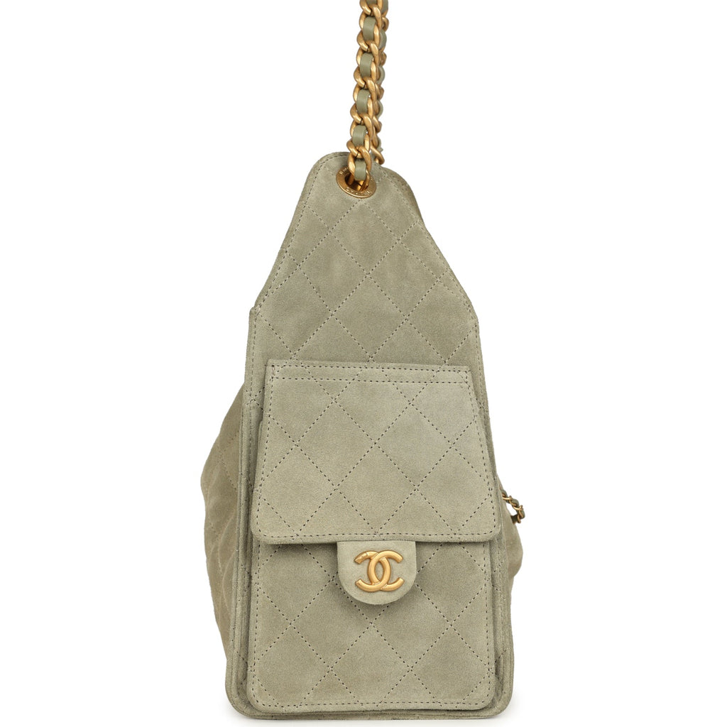 Small 25 Hobo Bag Olive Green Suede Antique Gold Hardware