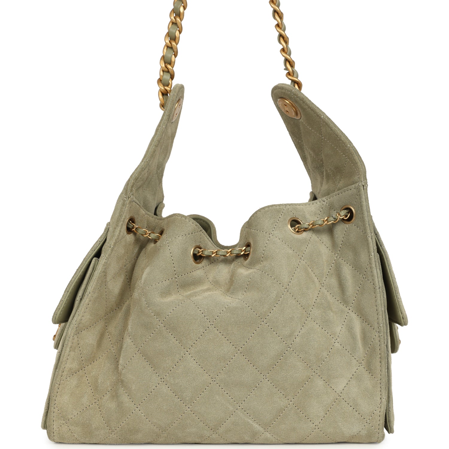 Small 25 Hobo Bag Olive Green Suede Antique Gold Hardware