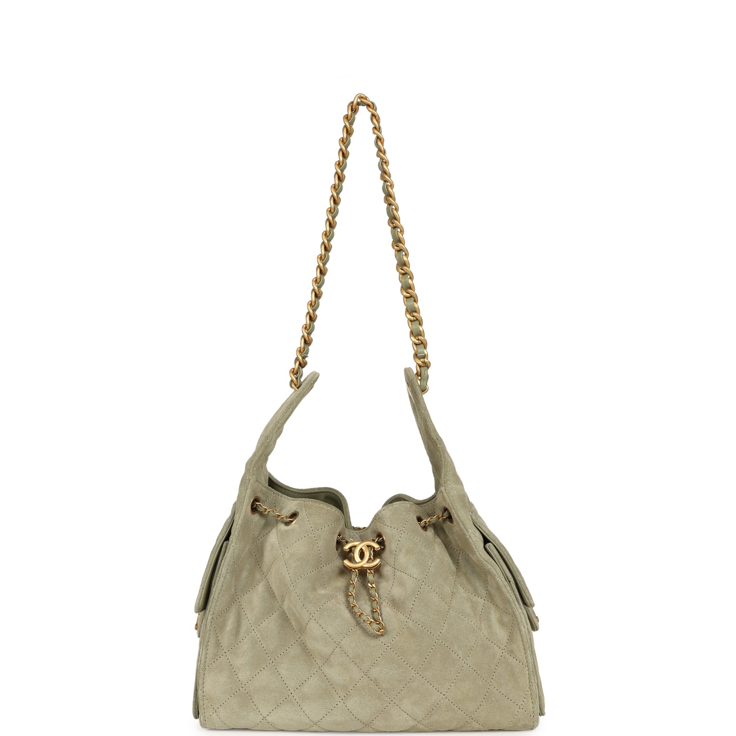 Small 25 Hobo Bag Olive Green Suede Antique Gold Hardware