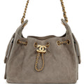 Mini 25 Hobo Bag Dark Grey Suede Antique Gold Hardware