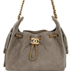 Mini 25 Hobo Bag Dark Grey Suede Antique Gold Hardware
