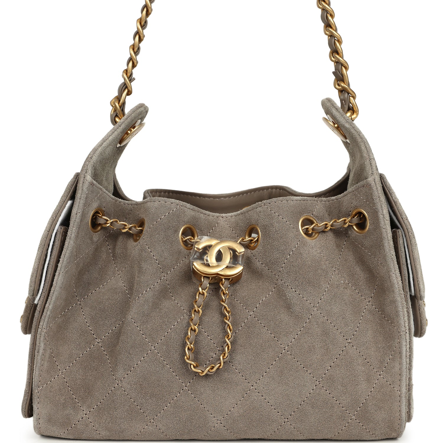 Mini 25 Hobo Bag Dark Grey Suede Antique Gold Hardware