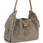 Mini 25 Hobo Bag Dark Grey Suede Antique Gold Hardware