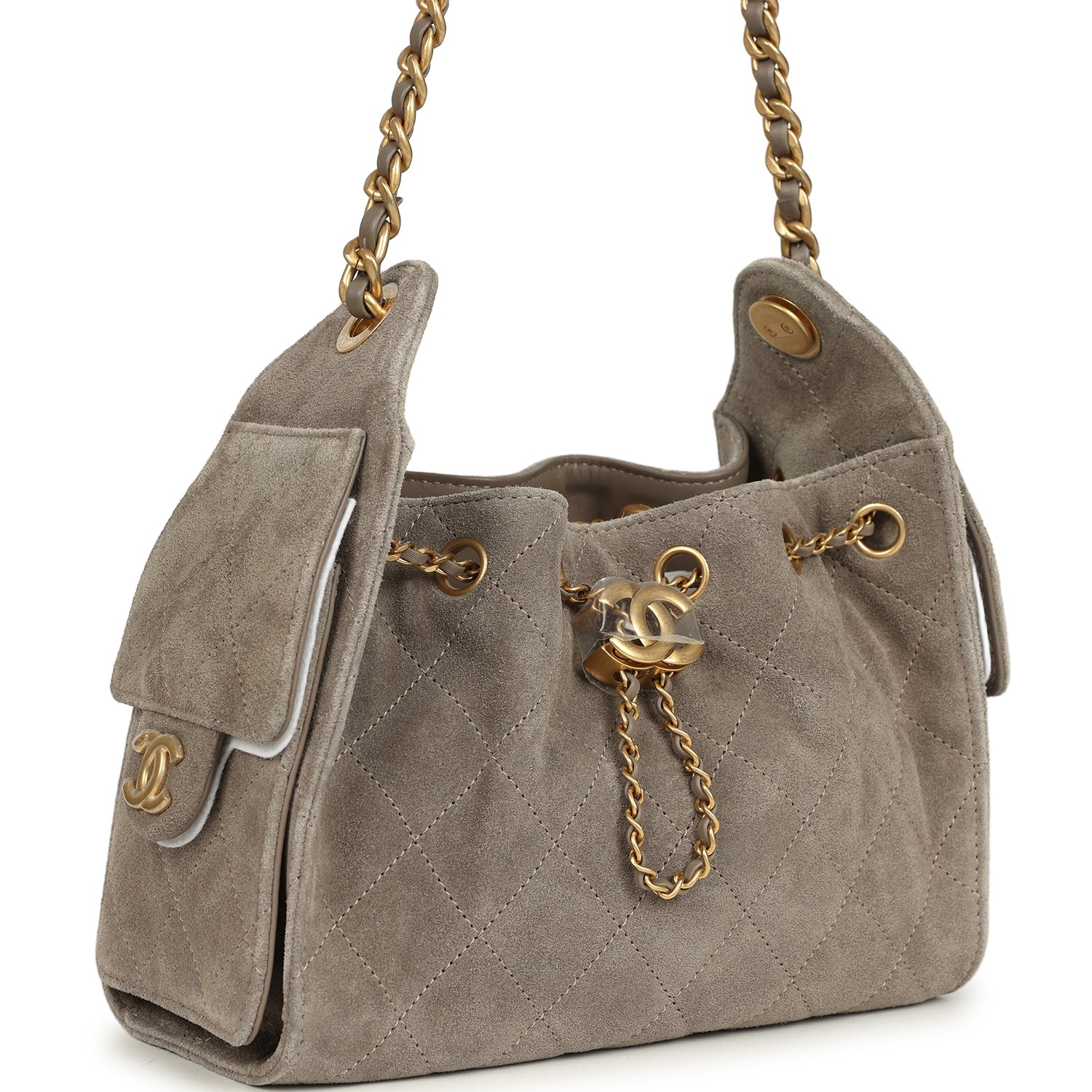Mini 25 Hobo Bag Dark Grey Suede Antique Gold Hardware