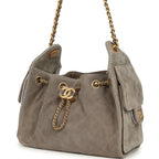 Mini 25 Hobo Bag Dark Grey Suede Antique Gold Hardware