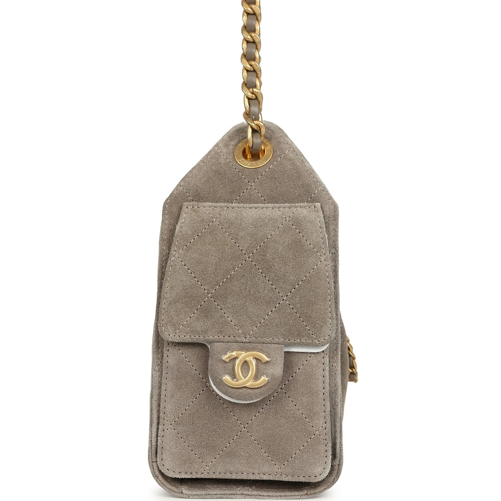 Mini 25 Hobo Bag Dark Grey Suede Antique Gold Hardware