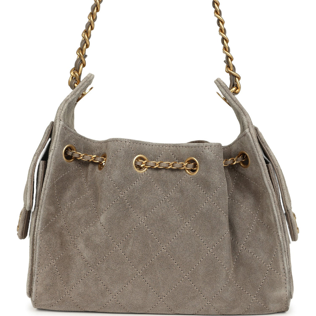 Mini 25 Hobo Bag Dark Grey Suede Antique Gold Hardware