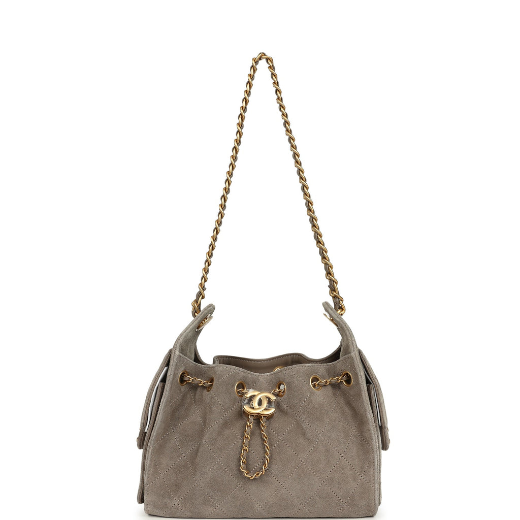 Mini 25 Hobo Bag Dark Grey Suede Antique Gold Hardware