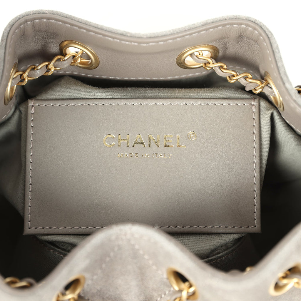 Mini 25 Hobo Bag Dark Grey Suede Antique Gold Hardware