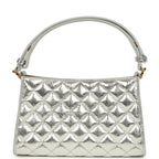 Small Quilted CC Shoulder Bag Metallic Silver Aged Calfskin Gold Hardware