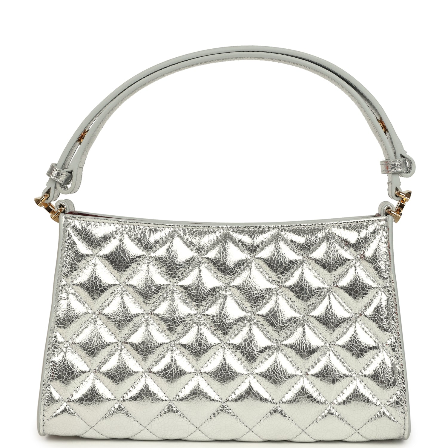 Small Quilted CC Shoulder Bag Metallic Silver Aged Calfskin Gold Hardware