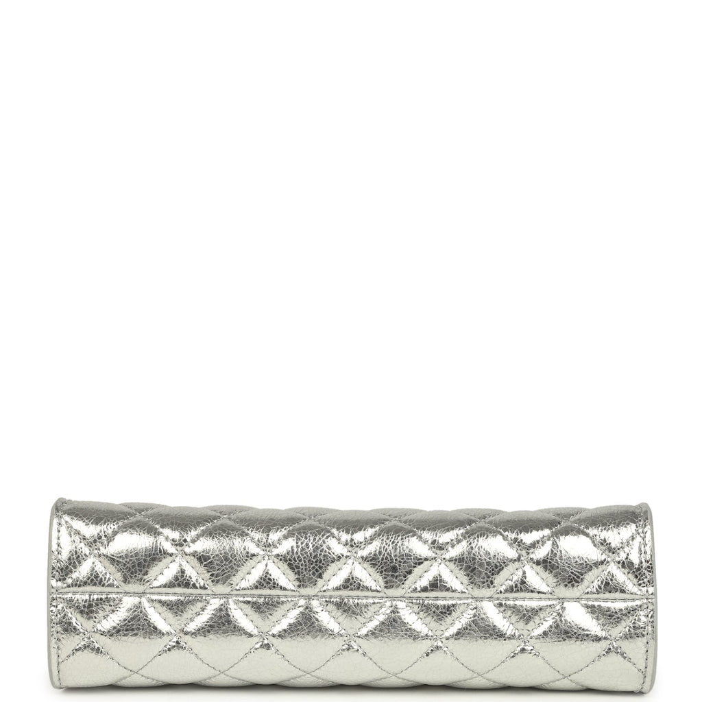 Small Quilted CC Shoulder Bag Metallic Silver Aged Calfskin Gold Hardware