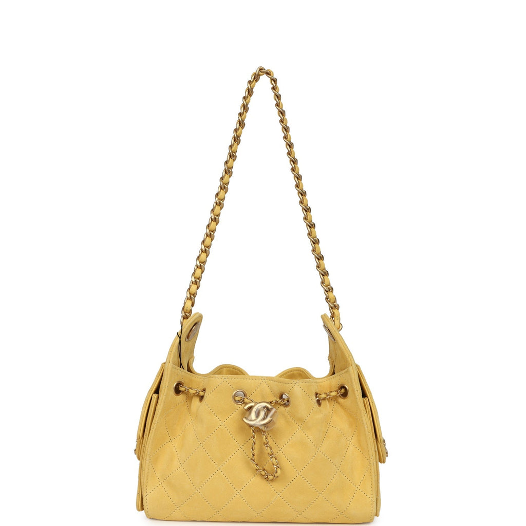 Mini 25 Hobo Bag Yellow Suede Antique Gold Hardware
