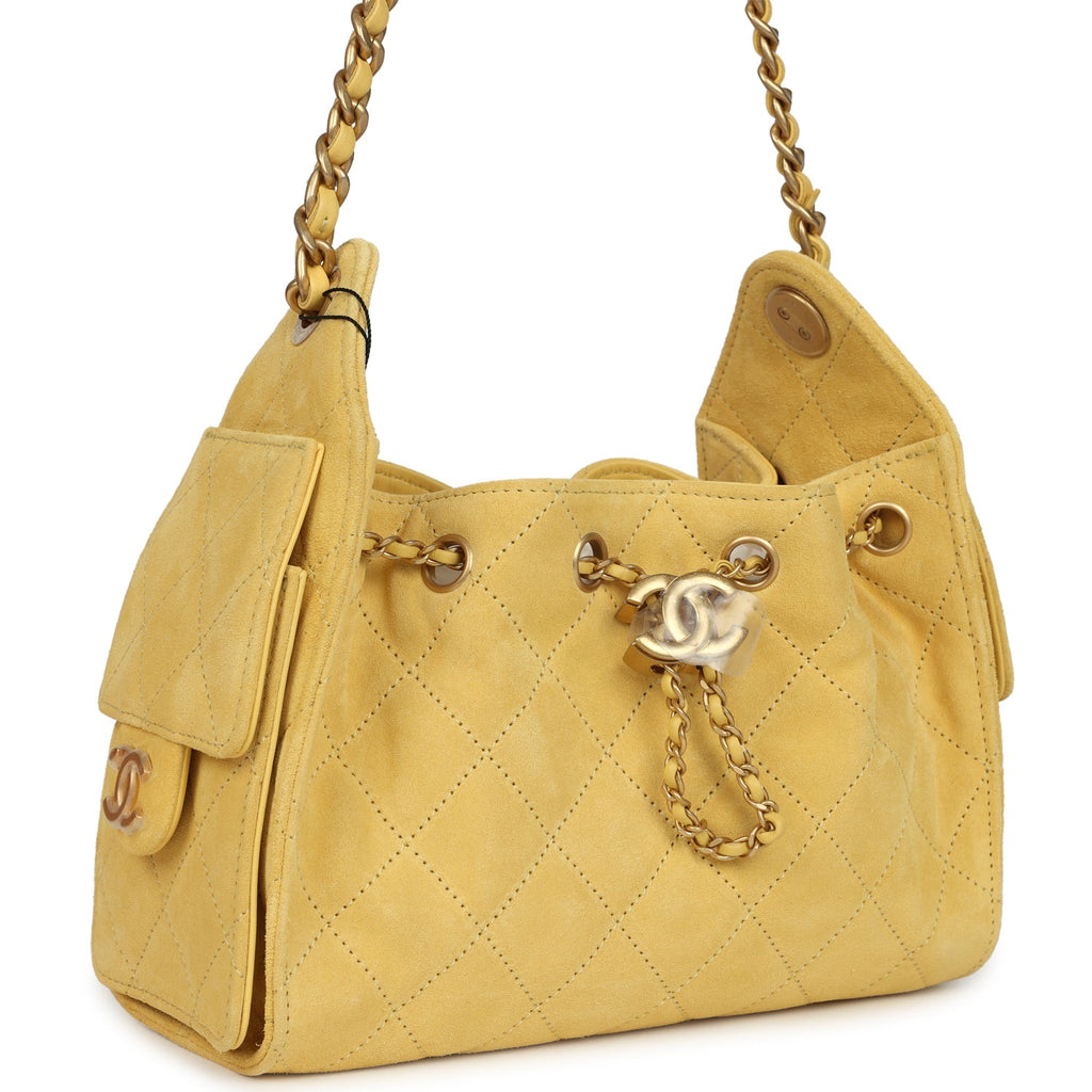 Mini 25 Hobo Bag Yellow Suede Antique Gold Hardware