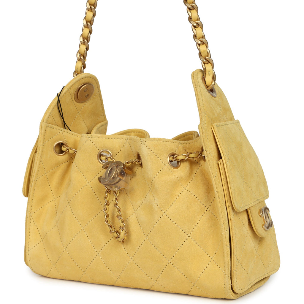 Mini 25 Hobo Bag Yellow Suede Antique Gold Hardware