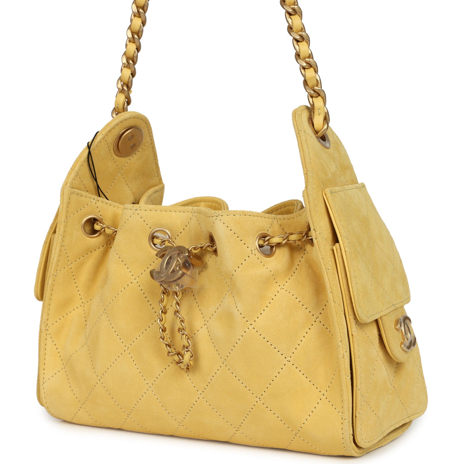 Mini 25 Hobo Bag Yellow Suede Antique Gold Hardware