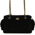 Small Bowling Bag Black Suede Antique Gold Hardware