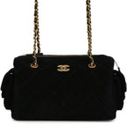 Small Bowling Bag Black Suede Antique Gold Hardware