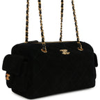 Small Bowling Bag Black Suede Antique Gold Hardware