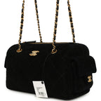 Small Bowling Bag Black Suede Antique Gold Hardware
