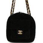 Small Bowling Bag Black Suede Antique Gold Hardware
