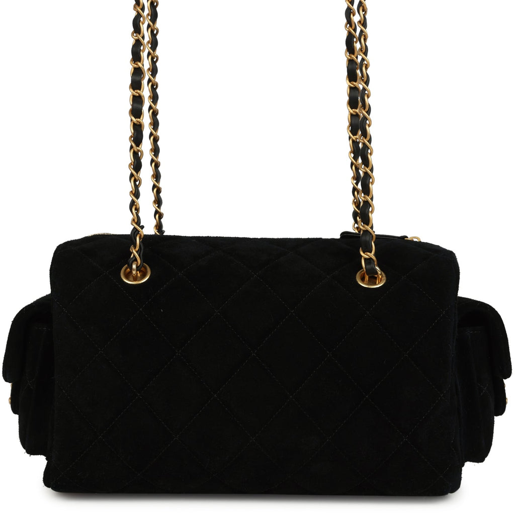 Small Bowling Bag Black Suede Antique Gold Hardware
