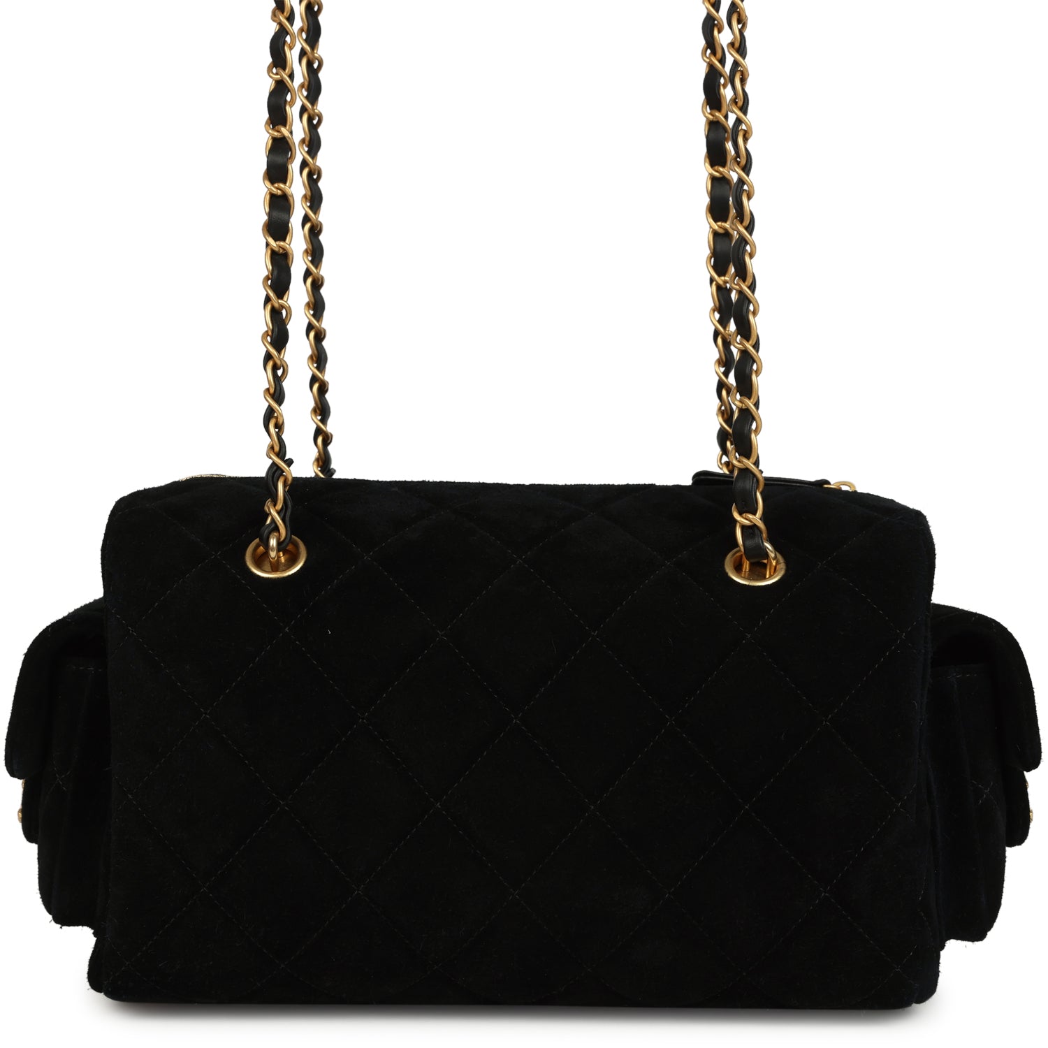 Small Bowling Bag Black Suede Antique Gold Hardware