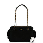Small Bowling Bag Black Suede Antique Gold Hardware
