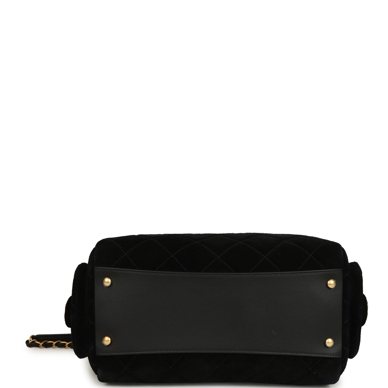 Small Bowling Bag Black Suede Antique Gold Hardware