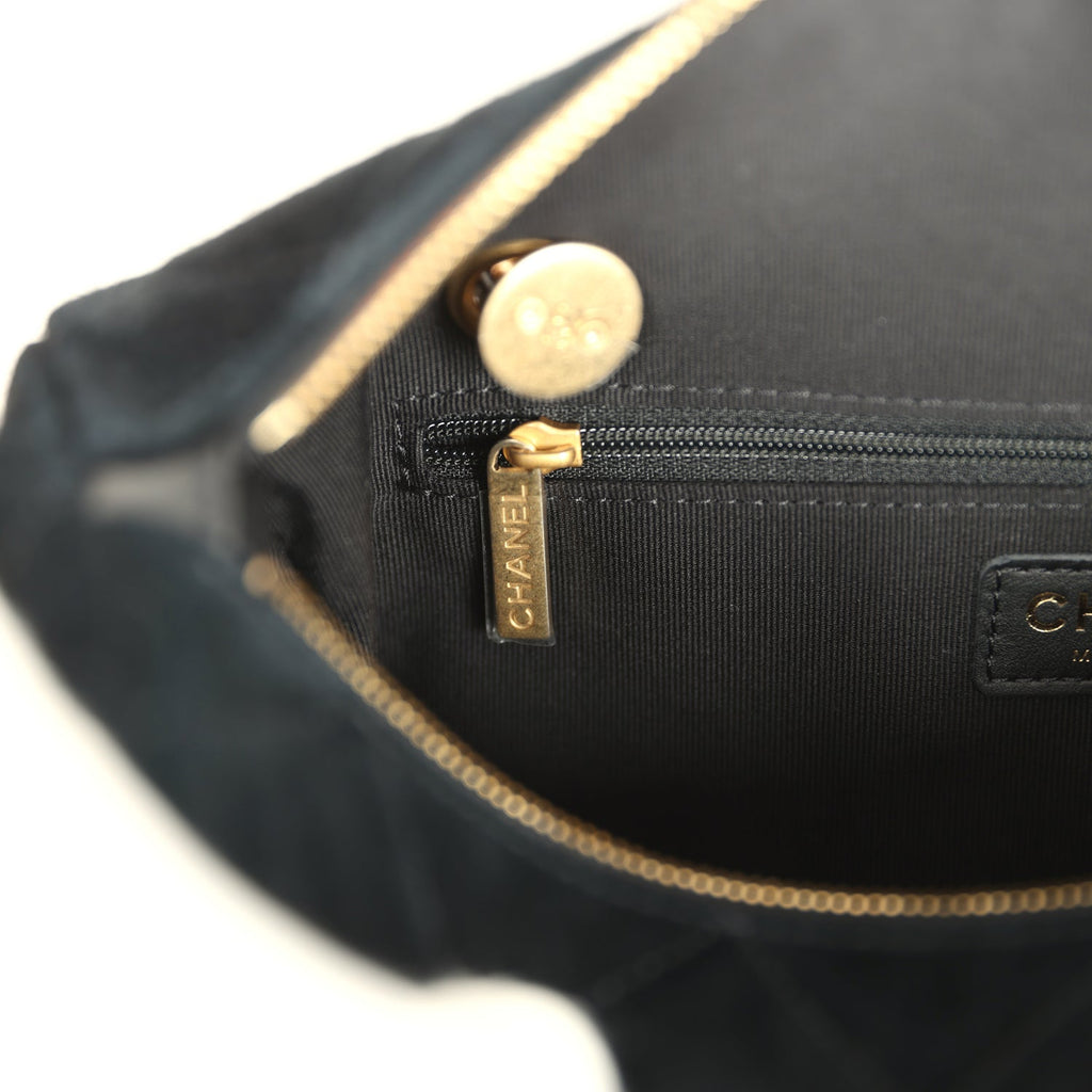 Small Bowling Bag Black Suede Antique Gold Hardware