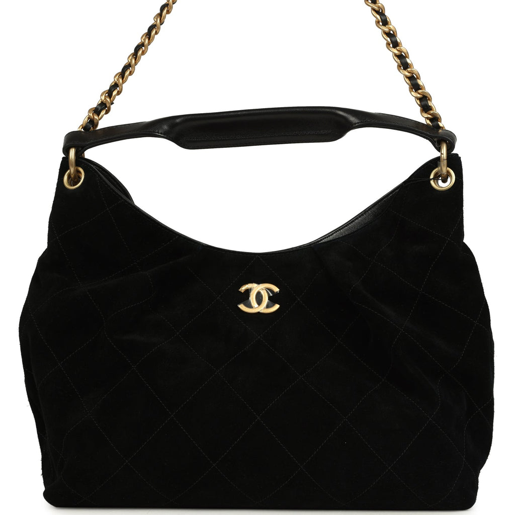 Maxi Hobo Bag Black Suede Antique Gold Hardware