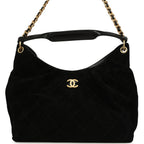 Maxi Hobo Bag Black Suede Antique Gold Hardware